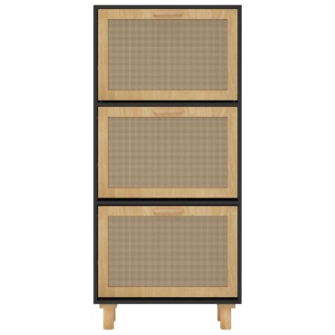 vidaXL Παπουτσοθήκη Μαύρη 52x25x115cm Επεξεργασμένο Ξύλο&Φυσικό Ρατάν