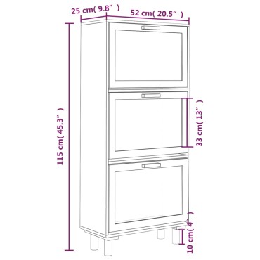 vidaXL Παπουτσοθήκη Μαύρη 52x25x115cm Επεξεργασμένο Ξύλο&Φυσικό Ρατάν
