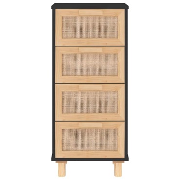 vidaXL Συρταριέρα Μαύρη 40x30x90cm από Μασίφ Πεύκο & Φυσικό Ρατάν 1 τεμ.