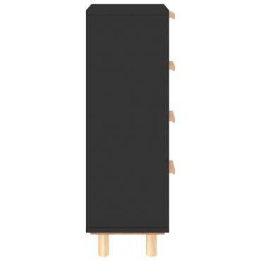 vidaXL Συρταριέρα Μαύρη 40x30x90cm από Μασίφ Πεύκο & Φυσικό Ρατάν 1 τεμ.