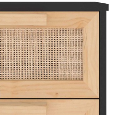 vidaXL Συρταριέρα Μαύρη 40x30x90cm από Μασίφ Πεύκο & Φυσικό Ρατάν 1 τεμ.