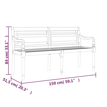 vidaXL Παγκάκι Batavia από Μασίφ Ξύλο Teak 150x51,5x84cm 1 τεμ.