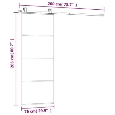 vidaXL Συρόμενη Πόρτα με Μηχανισμό 76x205 εκ. Γυαλί ESG & Αλουμίνιο