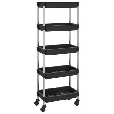 vidaXL Τρόλεϊ Κουζίνας 5 Επιπέδων Μαύρο 42x29x128cm Σίδερο/ABS 1 τεμ.