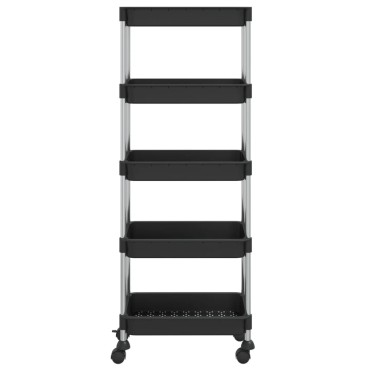 vidaXL Τρόλεϊ Κουζίνας 5 Επιπέδων Μαύρο 42x29x128cm Σίδερο/ABS 1 τεμ.