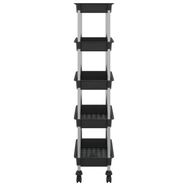 vidaXL Τρόλεϊ Κουζίνας 5 Επιπέδων Μαύρο 42x29x128cm Σίδερο/ABS 1 τεμ.