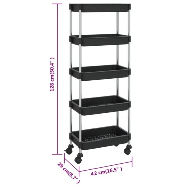 vidaXL Τρόλεϊ Κουζίνας 5 Επιπέδων Μαύρο 42x29x128cm Σίδερο/ABS 1 τεμ.