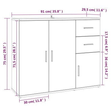 vidaXL Ντουλάπι Γκρι Σκυροδέματος 91x29,5x75cm Επεξεργασμένο Ξύλο 1 τεμ.