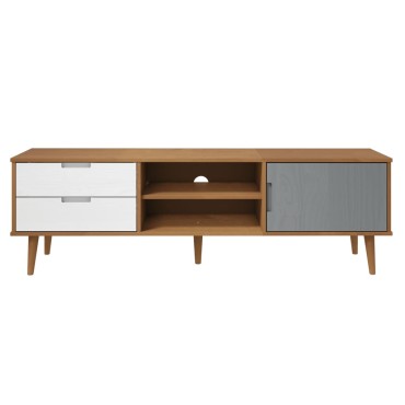 vidaXL Έπιπλο Τηλεόρασης MOLDE Καφέ 158x40x49cm Μασίφ Ξύλο Πεύκου