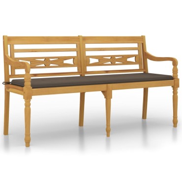 vidaXL Παγκάκι Batavia από Μασίφ Ξύλο Teak με Taupe Μαξιλάρι 150x50x4cm 1 τεμ.