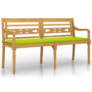 vidaXL Παγκάκι Batavia Μασίφ Ξύλο Teak με Αν. Πράσινο Μαξιλάρι 150x50x3cm 1 τεμ.