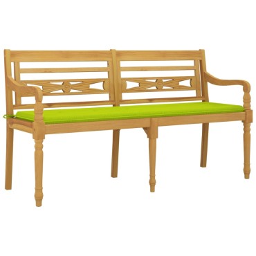 vidaXL Παγκάκι Batavia Μασίφ Ξύλο Teak με Αν. Πράσινο Μαξιλάρι 150x50x3cm 1 τεμ.