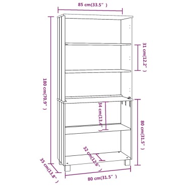 vidaXL Ντουλάπι HAMAR από Μασίφ Ξύλο Πεύκου Μελί 85x35x180cm 1 τεμ.