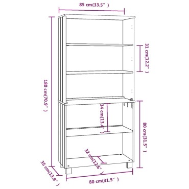 vidaXL Ντουλάπι HAMAR Λευκό από Μασίφ Ξύλο Πεύκου 85x35x180cm 1 τεμ.