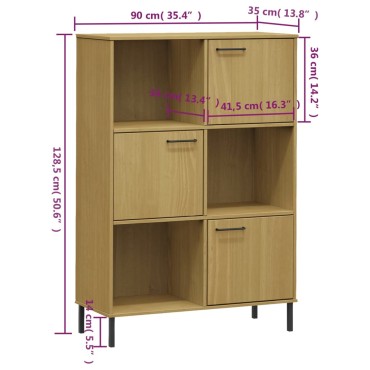 vidaXL Βιβλιοθήκη OSLO Καφέ 90x35x128,5cm Μασίφ Ξύλο με Μετ. Πόδια 1 τεμ.
