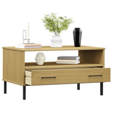 vidaXL Τραπεζάκι Σαλονιού OSLO Καφέ 85x50x45cm Μασίφ Ξύλο Μετ. Πόδια 1 τεμ.