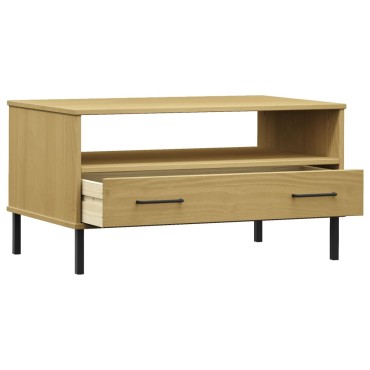 vidaXL Τραπεζάκι Σαλονιού OSLO Καφέ 85x50x45cm Μασίφ Ξύλο Μετ. Πόδια 1 τεμ.