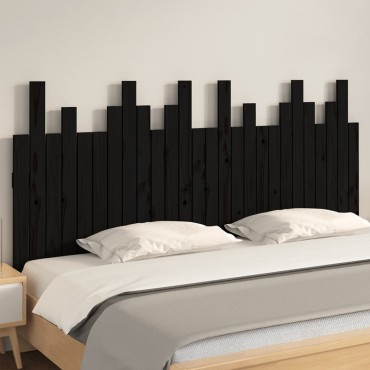 vidaXL Κεφαλάρι Τοίχου Μαύρο 166x3x80cm από Μασίφ Ξύλο Πεύκου 1 τεμ.