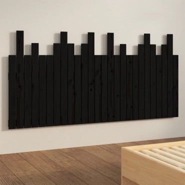 vidaXL Κεφαλάρι Τοίχου Μαύρο 166x3x80cm από Μασίφ Ξύλο Πεύκου 1 τεμ.