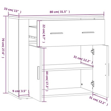vidaXL Ντουλάπι Μαύρο από Επεξεργασμένο Ξύλο 80x33x70cm 1 τεμ.