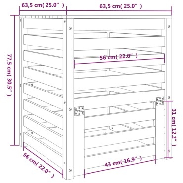 vidaXL Κομποστοποιητής 63,5 x 63,5 x 77,5 εκ. από Μασίφ Ξύλο Πεύκου