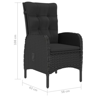 vidaXL Σετ Τραπεζαρίας Κήπου 3 τεμ. Μαύρο 58x63x108cm
