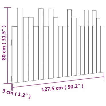 vidaXL Κεφαλάρι Τοίχου Γκρι 127,5x3x80cm από Μασίφ Ξύλο Πεύκου 1 τεμ.