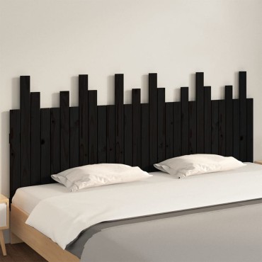 vidaXL Κεφαλάρι Τοίχου Μαύρο 185x3x80cm από Μασίφ Ξύλο Πεύκου 1 τεμ.