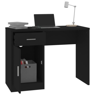 vidaXL Γραφείο με Συρτάρι & Ντουλάπι Μαύρο 100x40x73cm Επεξεργ. Ξύλο 1 τεμ.