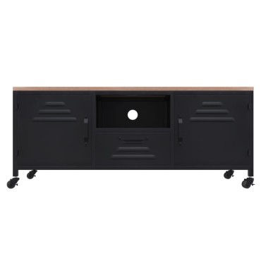 vidaXL Έπιπλο Τηλεόρασης Μαύρο 110x30x43cm Σίδηρος&Μασίφ Ξύλο Ελάτης