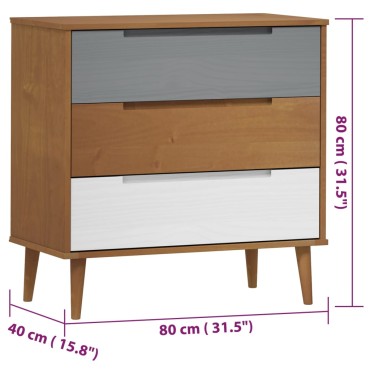 vidaXL Συρταριέρα MOLDE Καφέ 80x40x80cm από Μασίφ Ξύλο Πεύκου 1 τεμ.