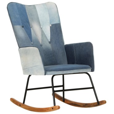 vidaXL Πολυθρόνα Κουνιστή Μπλε Denim Patchwork Καραβόπανο 56x74x93cm 1 τεμ.