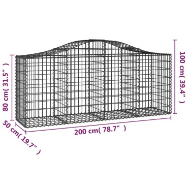 vidaXL Συρματοκιβώτια Τοξωτά 15 τεμ. 200x50x80/100 εκ. Γαλβαν. Ατσάλι