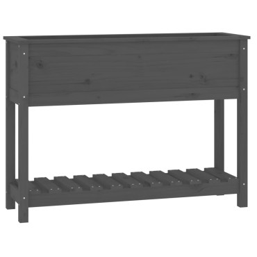 vidaXL Ζαρντινιέρα με Ράφι Γκρι 111,5x34,5x81 εκ. Μασίφ Ξύλο Πεύκου