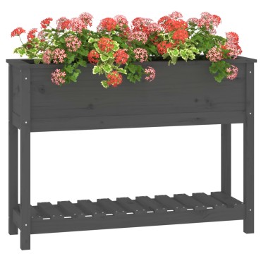 vidaXL Ζαρντινιέρα με Ράφι Γκρι 111,5x34,5x81 εκ. Μασίφ Ξύλο Πεύκου