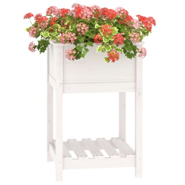 vidaXL Ζαρντινιέρα με Ράφι Λευκή 54 x 54 x 81 εκ. Μασίφ Ξύλο Πεύκου