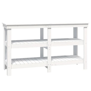 vidaXL Πάγκος Εργασίας Λευκός 142,5x50x80 εκ. από Μασίφ Ξύλο Πεύκου