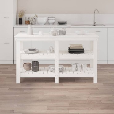 vidaXL Πάγκος Εργασίας Λευκός 142,5x50x80 εκ. από Μασίφ Ξύλο Πεύκου