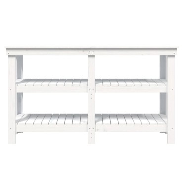 vidaXL Πάγκος Εργασίας Λευκός 142,5x50x80 εκ. από Μασίφ Ξύλο Πεύκου