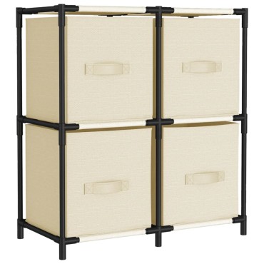 vidaXL Ντουλάπι με 4 Υφασμάτινα Καλάθια Κρεμ 63x30x71cm από Ατσάλι 1 τεμ.