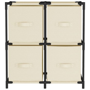 vidaXL Ντουλάπι με 4 Υφασμάτινα Καλάθια Κρεμ 63x30x71cm από Ατσάλι 1 τεμ.