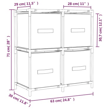 vidaXL Ντουλάπι με 4 Υφασμάτινα Καλάθια Κρεμ 63x30x71cm από Ατσάλι 1 τεμ.