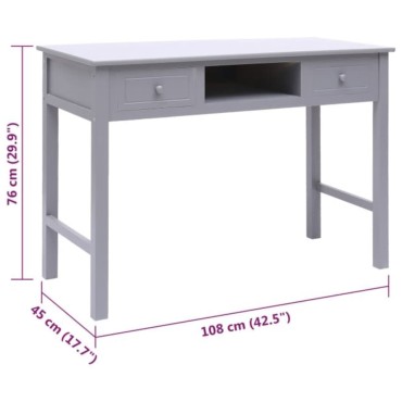 vidaXL Γραφείο Γκρι 108x45x76cm από Μασίφ Ξύλο Παυλώνιας 1 τεμ.