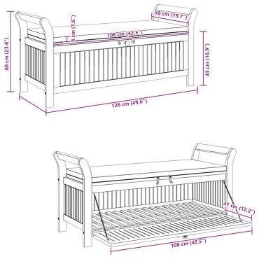 vidaXL Πάγκος Αποθήκευσης Κήπου Μασίφ Ξύλο Ακακίας + Μαξιλάρι 126x50x60cm 1 τεμ.