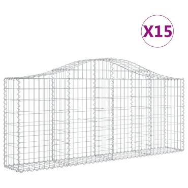 vidaXL Συρματοκιβώτια Τοξωτά 15 τεμ. 200x30x80/100 εκ. Γαλβαν. Ατσάλι