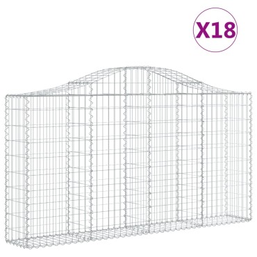 vidaXL Συρματοκιβώτια Τοξωτά 18 τεμ. 200x30x100/120 εκ. Γαλβαν. Ατσάλι