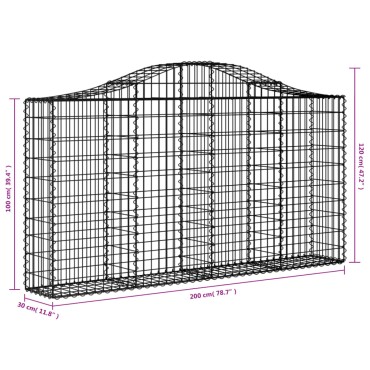 vidaXL Συρματοκιβώτια Τοξωτά 18 τεμ. 200x30x100/120 εκ. Γαλβαν. Ατσάλι