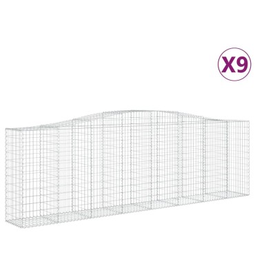 vidaXL Συρματοκιβώτια Τοξωτά 9 τεμ. 400x50x120/140 εκ. Γαλβαν. Ατσάλι