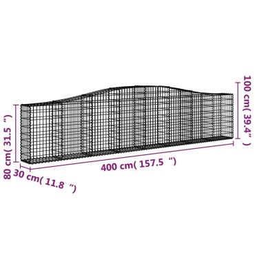 vidaXL Συρματοκιβώτια Τοξωτά 25 τεμ. 400x30x80/100 εκ. Γαλβαν. Ατσάλι