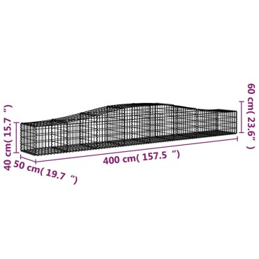 vidaXL Συρματοκιβώτια Τοξωτά 9 τεμ. 400x50x40/60 εκ. Γαλβαν. Ατσάλι
